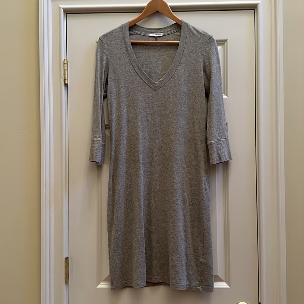 James Perse Grey Mini Dress V-Neck 3/4 Sleeve Sz1